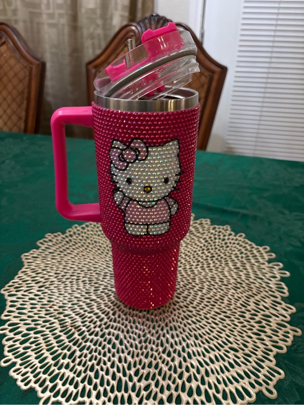 Hello Kitty Hot Pink Crystal Travel Tumbler with Handle
